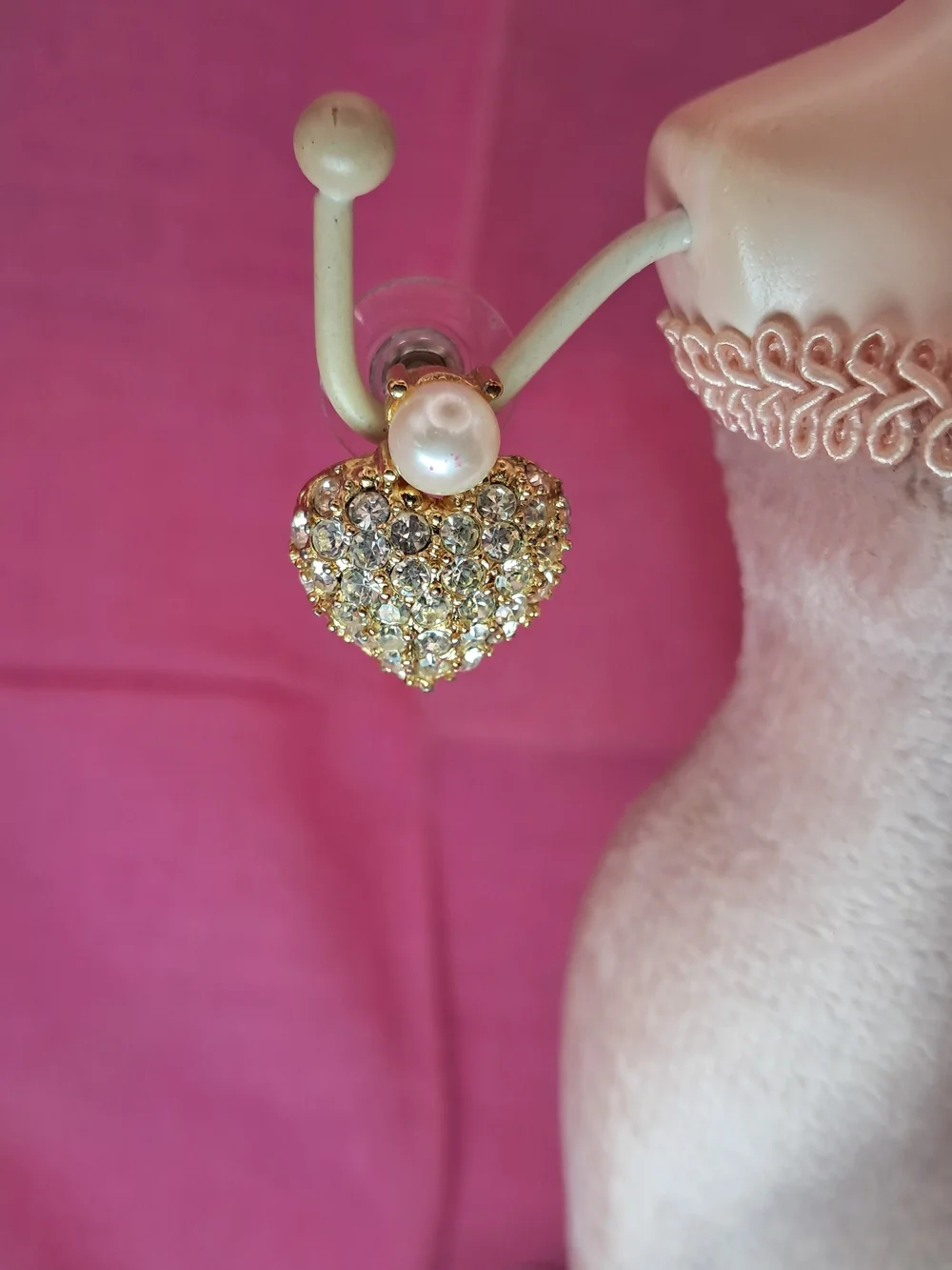 Vintage Chic  Goldtone Pave Crystal Heart & Faux Pearl Stud Earrings